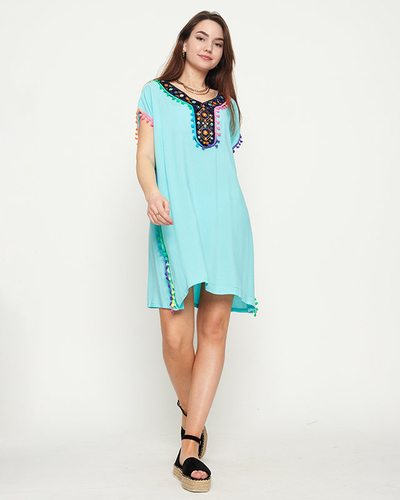 Women's mint summer beach tunic with fringes - Clothing