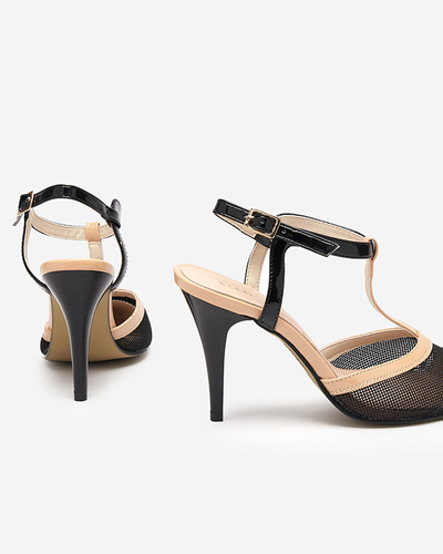 Beige and black women's sandals on a high heel with covered fingers Niddl- Footwear