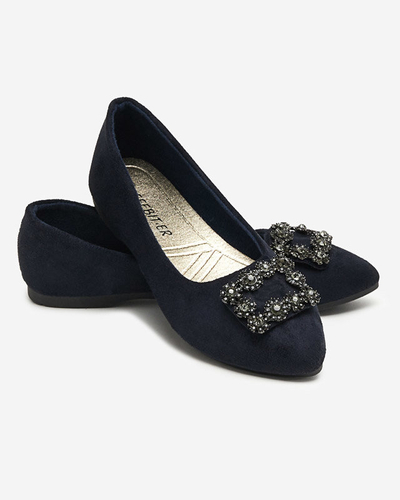 Navy blue women's eco-suede ballerinas with Linselisa ornament - Shoes