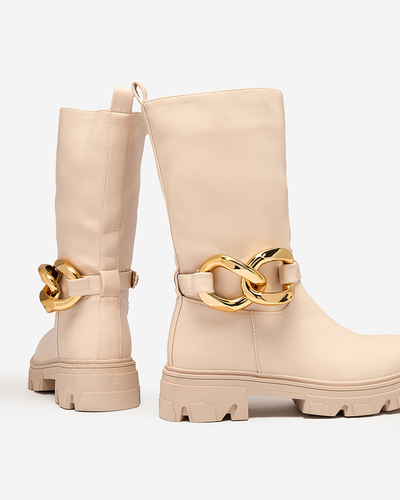 Women's slip-on ankle boots with camel Mekira insulation - Footwear