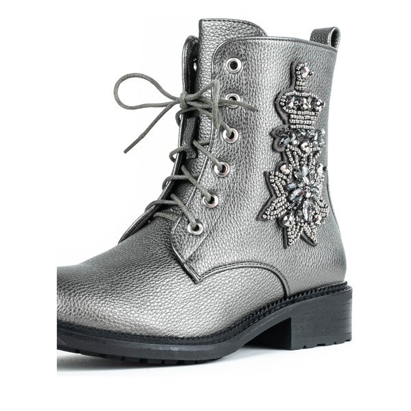 Szare workery z ozdobą Felicitas - Obuwie