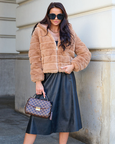 Royalfashion Double-sided women's jacket with fur in light brown