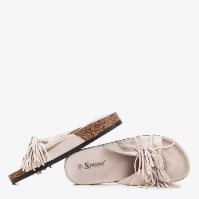 OUTLET Beige women's Amassa fringed slippers - Footwear
