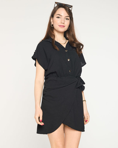 Women's black mini dress with a tie - Clothing