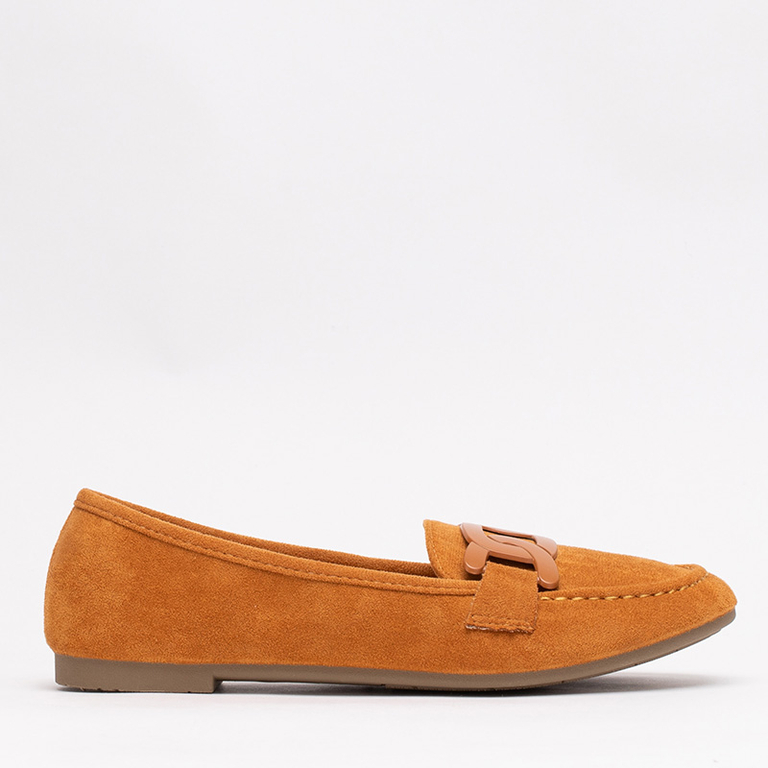 Women's eco-suede camel loafers Reiaka - Shoes