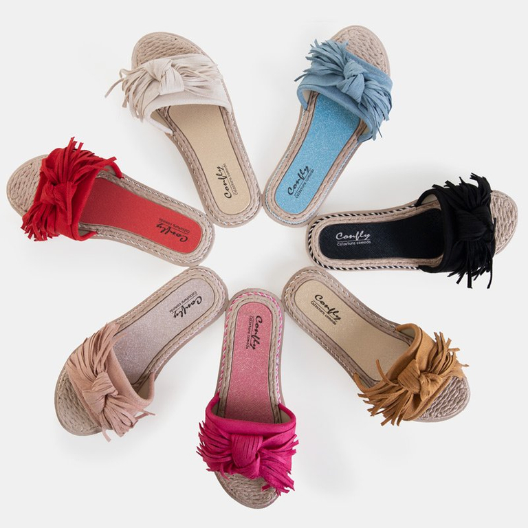 Голубые женские шлепанцы с бахромой Foasia