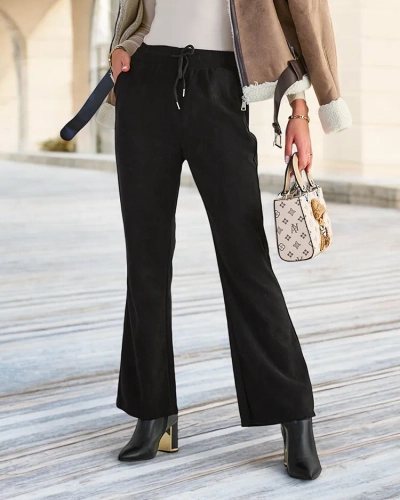 Royalfashion Black women's corduroy fabric pants