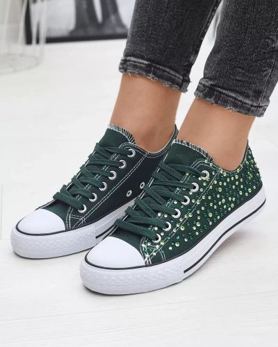 Women's sneakers with dark green cubic zirconia Amando - Footwear