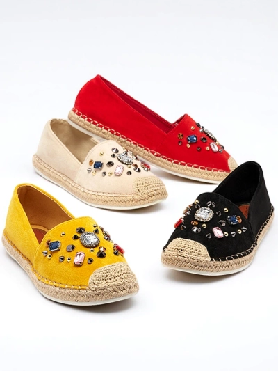 Yellow women's eco-suede espadrilles with cubic zirconias Mediros - Footwear
