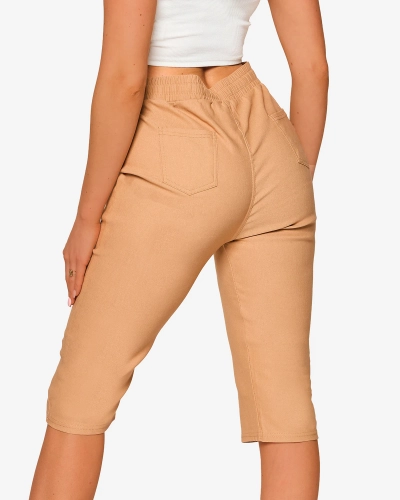 Gaiši brūni 3/4 sieviešu auduma šorti PLUS SIZE- Apģērbi