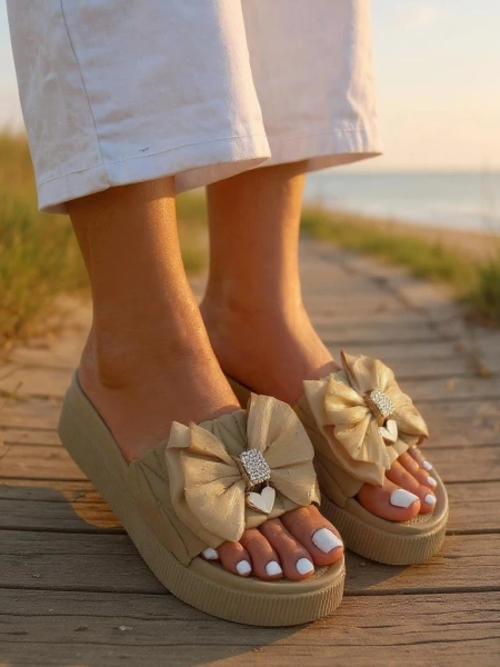 Royalfashion Women's Platform Flip-Flops with Bow Sento Pace