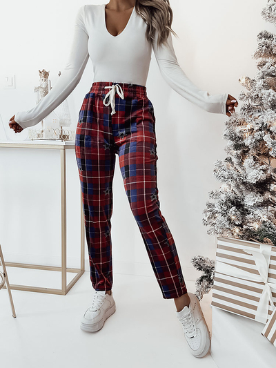 Royalfashion Women's checkered velour pants in red