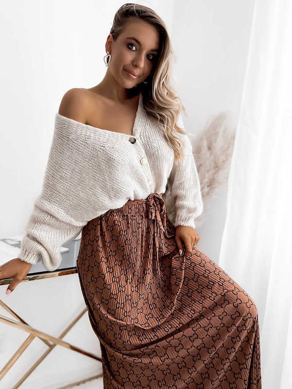 Коричневая женская плиссированная узорчатая макси-юбка - Одежда