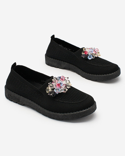 Royalfashion Black women's fabric moccasins with crystals Fezens