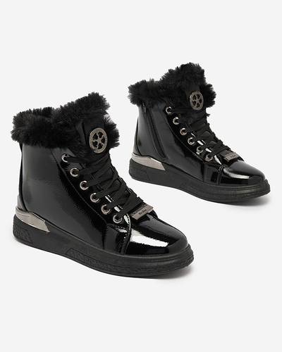 Royalfashion Лакированные черные женские утепленные кроссовки Rebucca