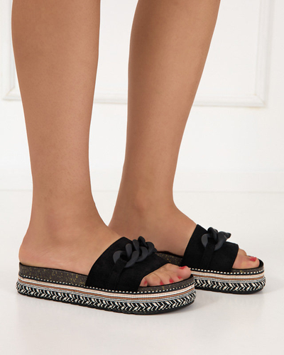 OUTLET Women's black slippers with a decorated sole Hillam - Footwear