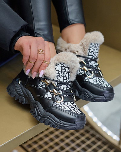 Женские спортивные кроссовки с мехом черного цвета Reyma- Footwear