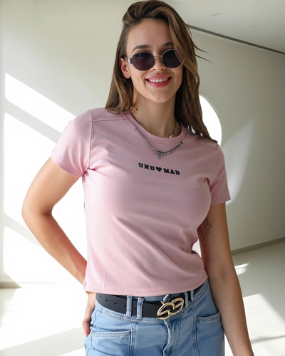 Royalfashion Женская хлопковая укороченная футболка с надписью
