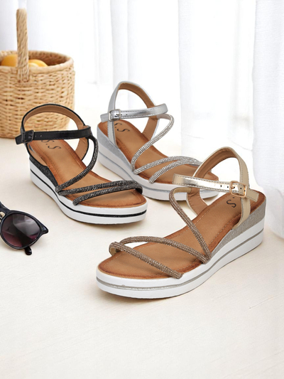 Royalfashion Women's wedge sandals with rhinestones Ballosa