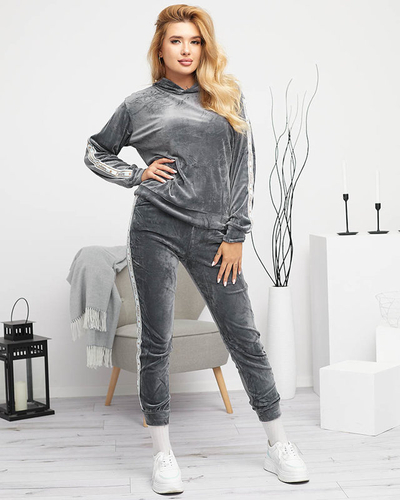 Gray women's tracksuit set with stripes - Clothing