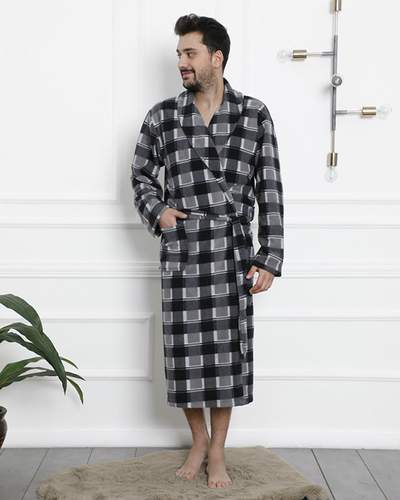 Gray men's checkered bathrobe - Clothing