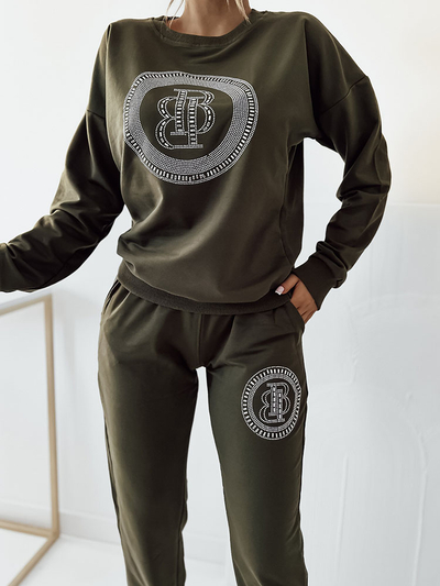 Royalfashion Dark green women's sweatshirt set with zircons