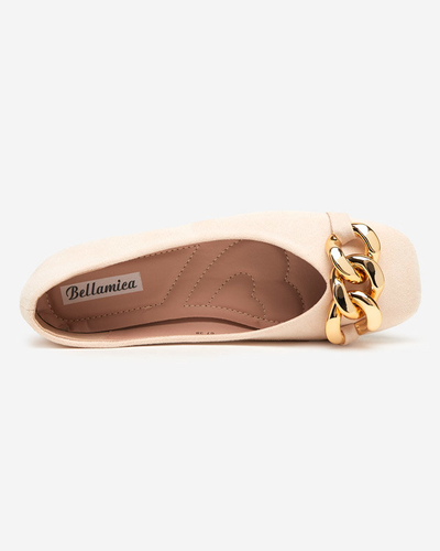 Beige women's ballerinas with Caviene ornament - Footwear