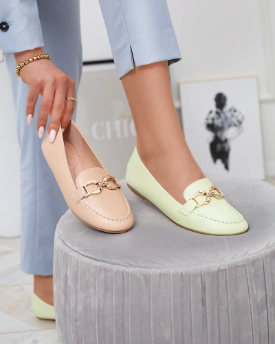 Zaļie sieviešu mokasīni no eko ādas ar rotājumiem Wiwet-Footwear
