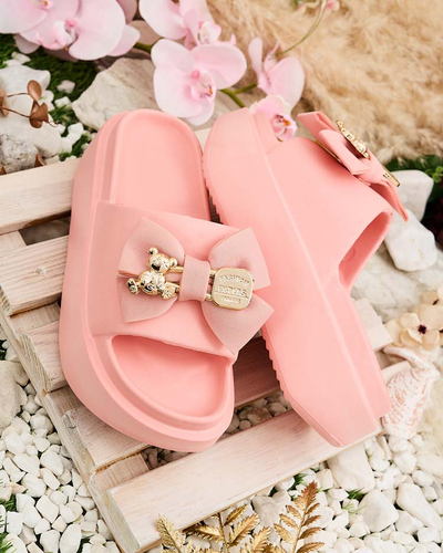 Royalfashion Women's rubber flip-flops with decorative bow Apis