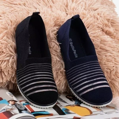 Granatowe tenisówki slip - on w paski Yeqa - Obuwie