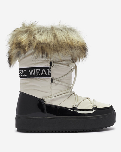 Black and beige women's slip-on snow boots with fur Lilitsa- Footwear