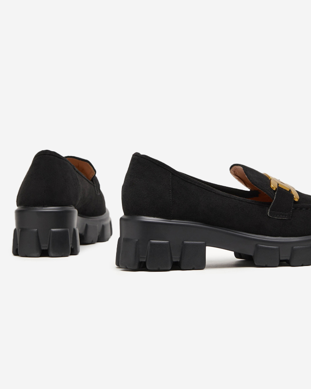 Black women's shoes with gold Mukise decoration - Footwear