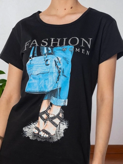 T-shirt Venus Nero – Хлопковая футболка с принтом, круглый вырез, черная