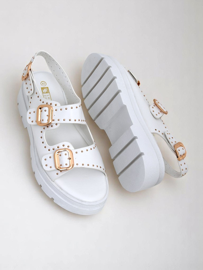 Royalfashion Sieviešu sandales ar biezu zoli un dārgakmeņiem Rocky Chic