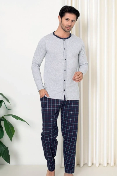 Royalfashion Men's plaid cotton pajamas