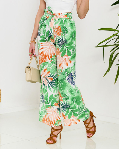 Green women's palazzo pants with floral pattern - Clothing
