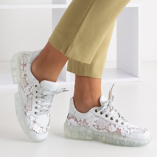 White women's sports shoes with sequins Polja - Footwear