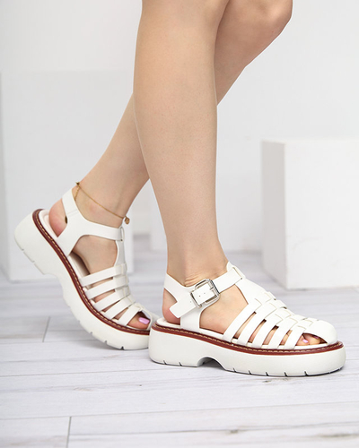 OUTLET Women's white sandals on a massive Leteris sole - Footwear