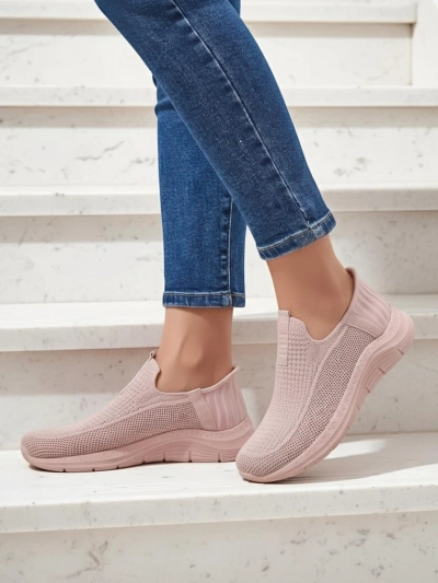Apollo Rosa women's sneakers - pink fabric slip-on shoes with a flat sole