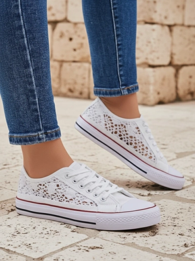 Aurelia Bianco - Sneakers bianchi traforati Royalfashion in tela, taglia 40