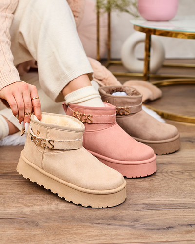 Royalfashion Gaiši brūni sieviešu apavi a'la sniega zābaki ar ornamentu Parisela