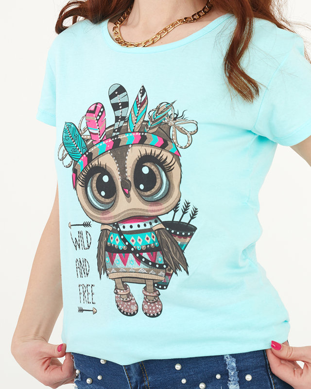 Women's T-shirt with a mint print - Clothing