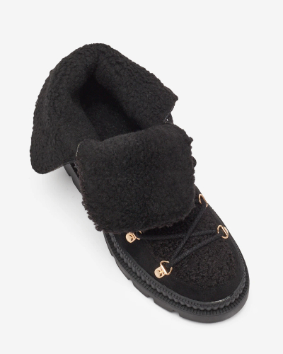 Royalfashion Black women's insulated trapper boots with sheepskin Lery Walk