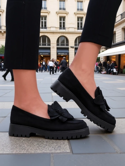 Royalfashion Eco suede women's moccasins with a Floverse flower