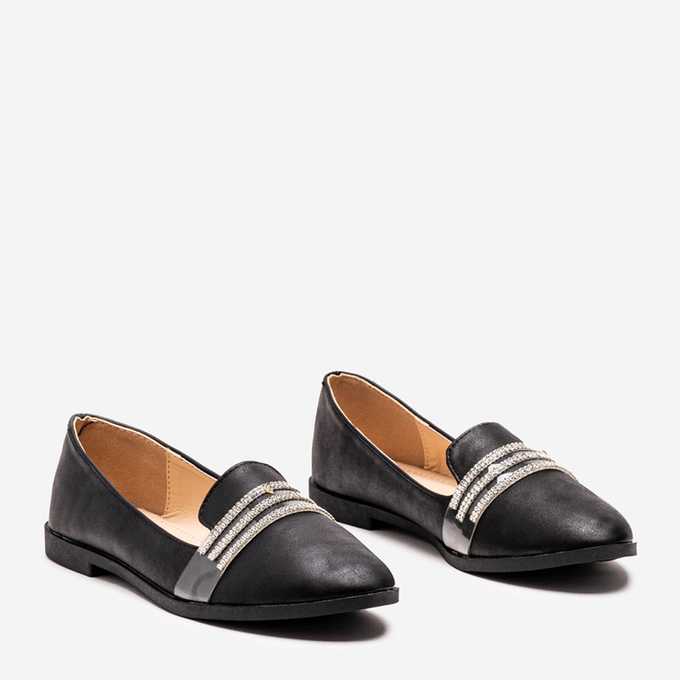 Black women's moccasins with cubic zirconia Kremssa - Footwear