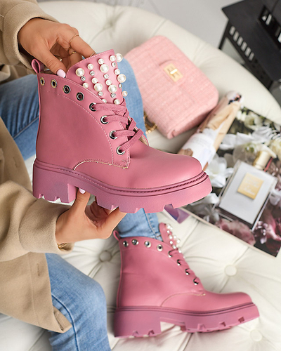 Pink women's boots with pearls Orilco - Footwear