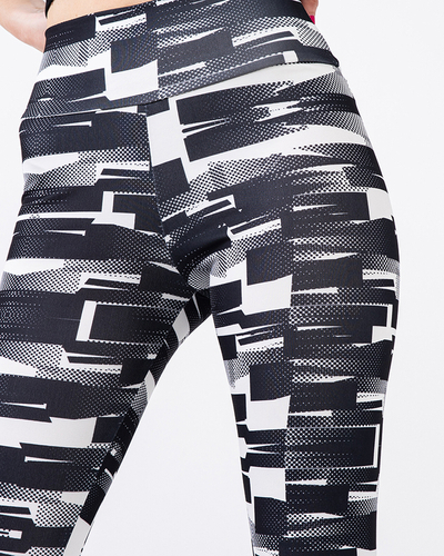 Women's high-waisted patterned black and white leggings - Clothing