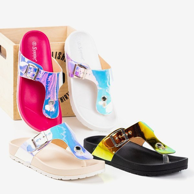 Women's Black Holographic Sandals Manila Buckle - Footwear