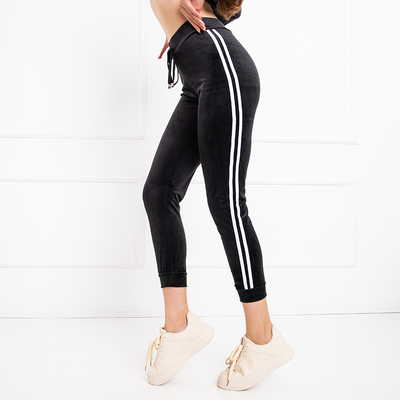 Women's black velor tracksuits with white stripes - Clothing