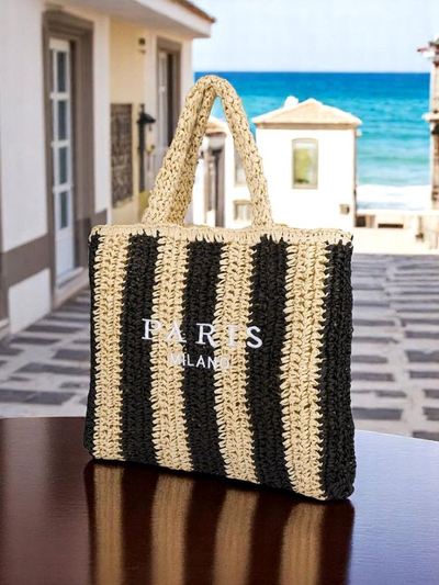 Royal Fashion Large Women's Straw Bag with Stripes